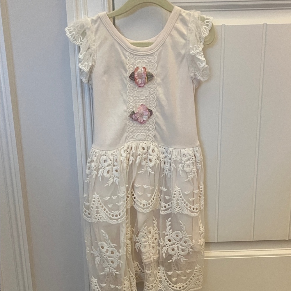 Haute Baby Charming White and Pink Floral Kids Dress